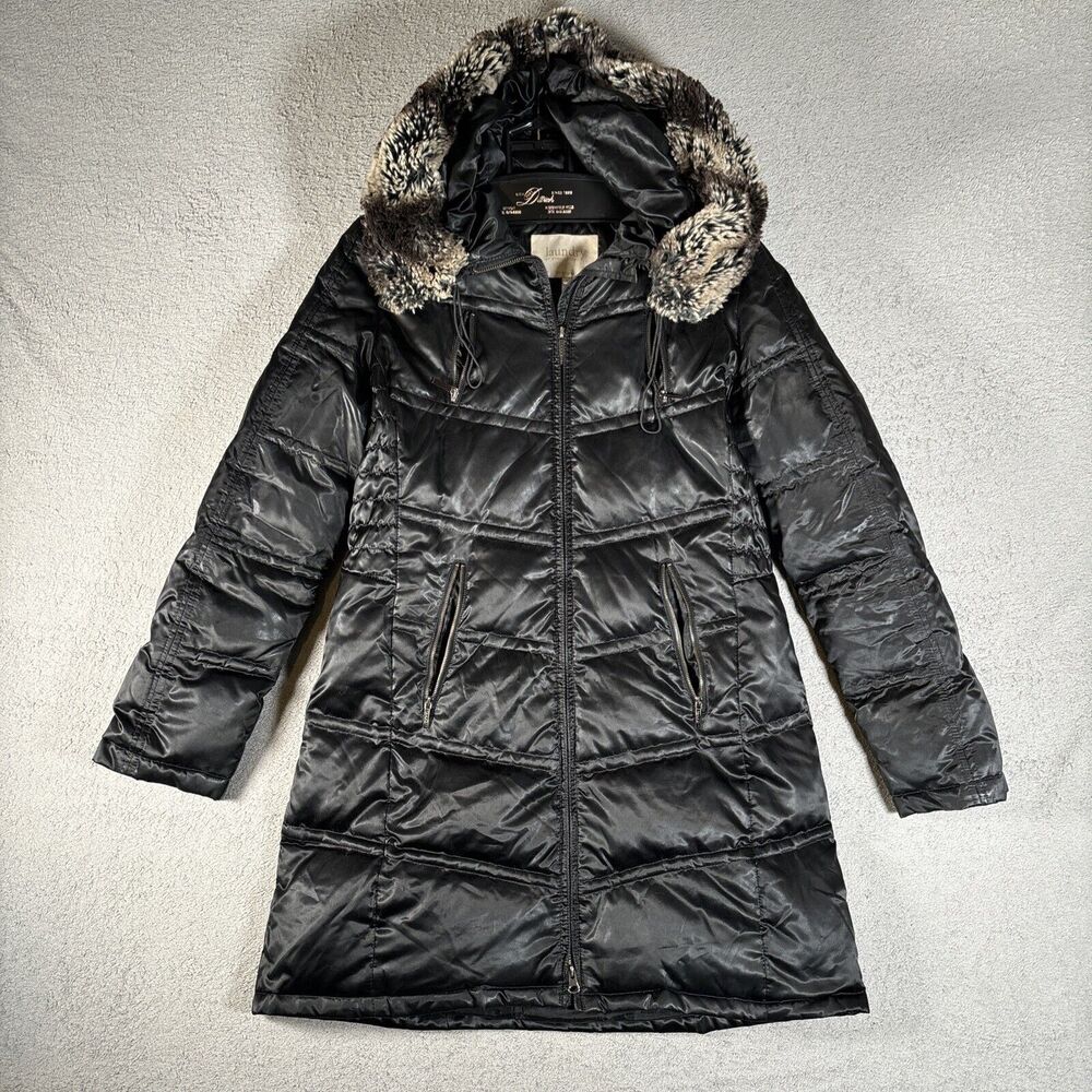 Laundry By Shelli Segal Long Down‎ Puffer Jacket Thigh Length Size Medium Black